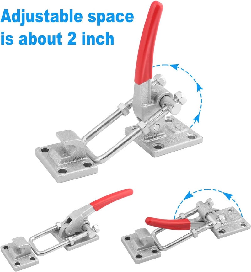 GENHAKON 10.2 Inch 2 Pack Heavy Duty Large Toggle Clamp Latch, 7700Lbs Holding Capacity, Tire Carrier Latch, Self-Lock U-Bolt Adjustable for Trailer Latch, Machine, Smoker Lid, latches Hardware, by . - Image 3